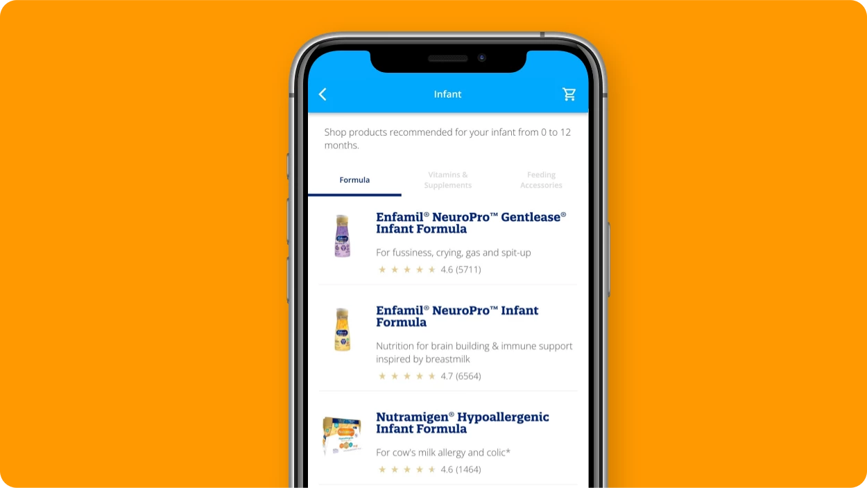 Enfamil Mobile App screen showcasing the Enfamil Shop
