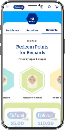 Phone with the Enfamil Mobile App Rewards screen