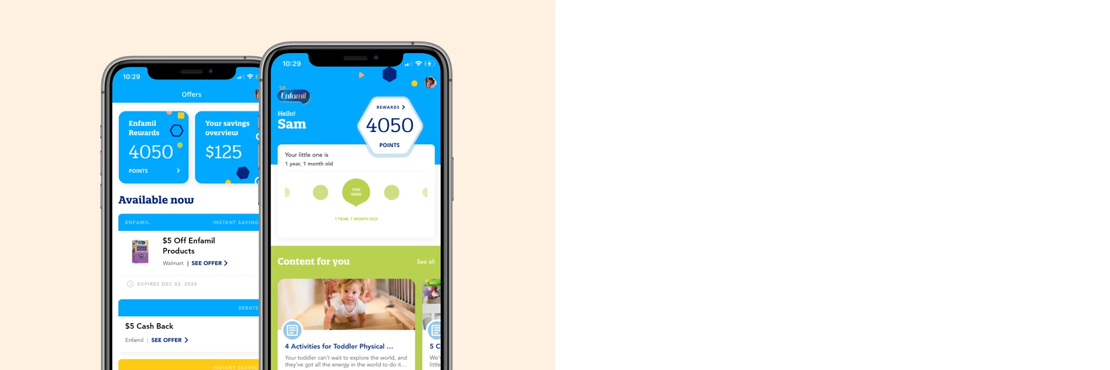 Enfamil Mobile App showcasing Enfamil offers and content tailored to you