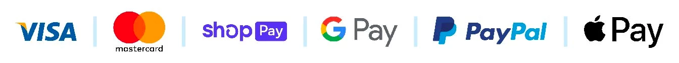 Opciones de pago seguras y protegidas: Visa, Mastercard, Shopify Pay, Google Pay, PayPal, Apple Pay