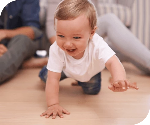 Smiling crawling baby